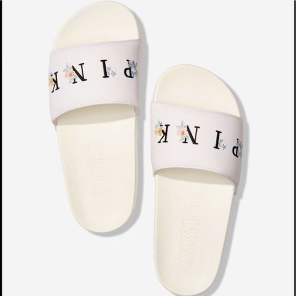 PINK Victoria's Secret Shoes - Pink Victoria’s Secret White One Strap Slide Large